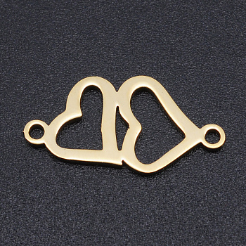 201 Stainless Steel Links connectors, Laser Cut Links, Heart, Golden, 19x9.5x1mm, Hole: 1.4mm