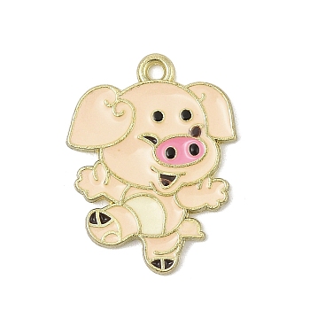 Alloy Enamel Pendants, Golden, Chinese Zodiac Charm, Pig, 22.5x17x1.5mm, Hole: 1.4mm