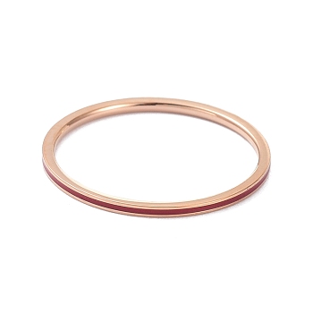 1mm Simple Enamel Finger Ring for Girl Women, Ion Plating(IP) 304 Stainless Steel Rings, Rose Gold, Red, US Size 8(18.1mm)