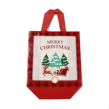 Christmas Theme Laminated Non-Woven Waterproof Bags, Heavy Duty Storage Reusable Shopping Bags, Rectangle with Handles, FireBrick, Christmas Tree Pattern, 26.2x22x28.8cm