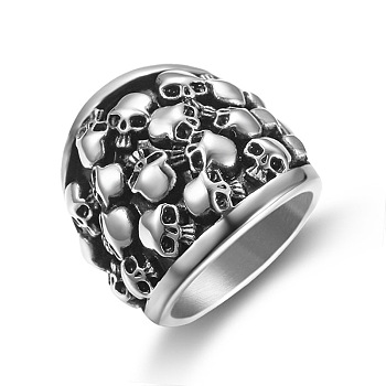 Titanium Steel Skull Finger Ring, Gothic Punk Jewelry for Men Women, Antique Silver, US Size 14(23mm)