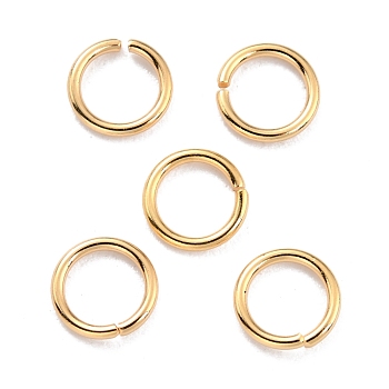 Rack Plating Brass Jump Rings, Open Jump Rings, Long-Lasting Plated, Real 24K Gold Plated, 6x0.8mm, 18 Gauge, Inner Diameter: 4mm