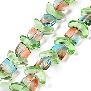 Transparent Glass Beads Strands, Two Tone, Tulip, Dark Turquoise, 6.5~9x9~14x4~5.5mm, Hole: 1mm, about 29pcs/strand, 15.71''(39.9cm)