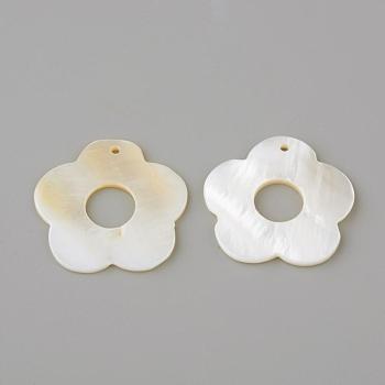 Freshwater Shell Pendants, Flower, Creamy White, 28x28.5x2mm, Hole: 1mm
