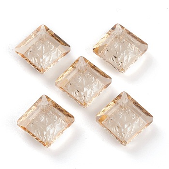 Embossed Glass Rhinestone Pendants, Abnormity Embossed Style, Rhombus, Faceted, Golden Shadow, 13x13x5mm, Hole: 1.2mm, Diagonal Length: 13mm, Side Length: 10mm