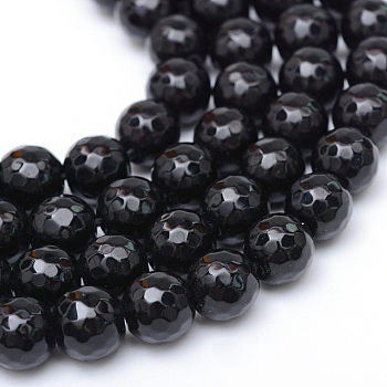 Glass Beads Strands, Faceted, Round, Black, 6mm, Hole: 1mm, about 62~64pcs/strand, 13.78 inch~14.37 inch(35~36.5cm)
