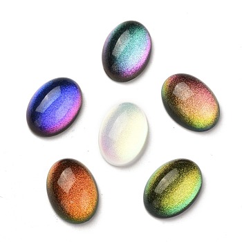 Glass Cabochons, with Glitter Powder, Oval, Mixed Color, 14x10x5mm