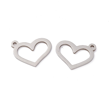 201 Stainless Steel Pendants, Heart Charm, Stainless Steel Color, 14x16.5x1mm, Hole: 1.4mm