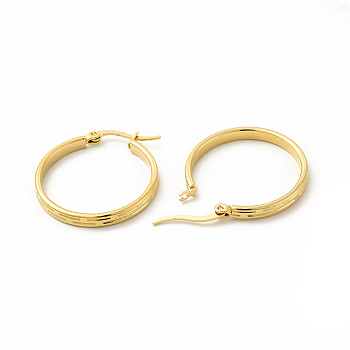 201 Stainless Steel Stripe Hoop Earrings with 304 Stainless Steel Pins for Women, Golden, 28x29x1mm, Pin: 0.6x1mm
