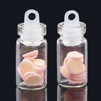 Handmade Polymer Clay Nail Art Decoration Accessories, with Glass Wishing Bottle and CCB Plastic Bottle Stopper, Pink, 4~6mm, bottle: 27.5x11mm, hole: 3mm