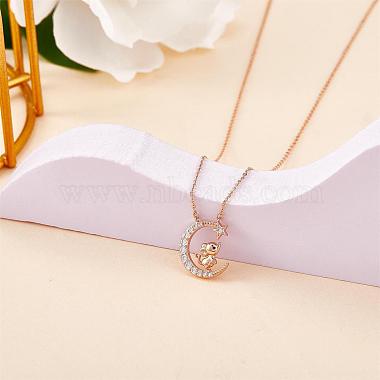 Chinese Zodiac Necklace Mouse Necklace 925 Sterling Silver Rose Gold Rat on the Moon Pendant Charm Necklace Zircon Moon and Star Necklace Cute Animal Jewelry Gifts for Women(JN1090A)-3