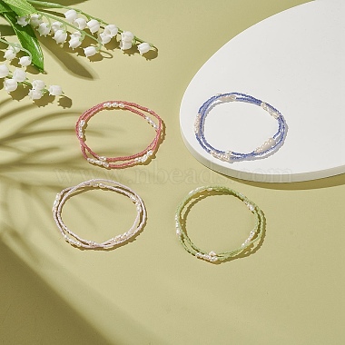 2 stücke 2 stil natürliche perle & glas saatperlen stretch-armbänder set(BJEW-JB09032)-7