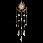 1Pc Metal Moon Hanging Ornaments, Cone Glass Tassel Suncatchers for Outdoor Garden Decorations, Sun, 450mm(AJEW-CN0004-04B)