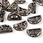Brass Crystal Rhinestone Spacer Bars, Half Round, 2-Hole, Gunmetal, 12.5x3.5x7mm, Hole: 1.4mm(RB-T019-02A-B)