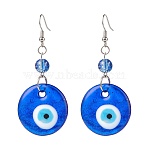 Lampwork Evil Eye Dangle Earrings, Brass Jewelry for Women, Blue, 67.5~68mm, Pin: 0.5mm(EJEW-JE05025)