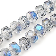 Transparent Electroplate Glass Beads Strands, Pearl Luster Plated, Faceted, Rondelle, Light Steel Blue, 10x6mm, Hole: 1.2mm, about 60pcs/strand, 19.69''(50cm)(EGLA-P062-01A-HR01)