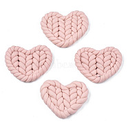 Handmade Polymer Clay Cabochons, Imitation Braided Pad, Heart, Pink, 19.5~22x24.5~26.5x4~5mm(CLAY-N010-025A)