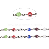 3.28 Feet Handmade Evil Eye Lampwork Round Beaded Chains, with Brass Findings, Unwelded, Long-Lasting Plated, Gunmetal, Colorful, 15x3x6x1.8mm, Beads: 6mm(X-CHC-G009-B-B04)