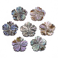 Natural Paua Shell/Abalone Shell Beads, Flower, 16x16.5x1.5mm, Hole: 1mm(SSHEL-R046-02)