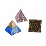 Orgonite Pyramid, Resin Home Display Decorations, with Brass Findings and Gemstone Inside, Mixed Color, 47~50x47~50x47~50mm(DJEW-L014-D01)