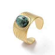 304 Stainless Steel Cuff Rings, with Natural African Turquoise(Jasper), Oval, Adjustable(RJEW-M171-31G-02)