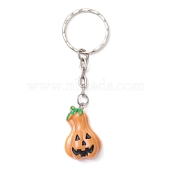 304 Stainless Steel with Resin Keychain, Pumpkin with Evil Face, Orange, 8cm(KEYC-JKC00842)