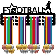 Sports Theme Iron Medal Hanger Holder Display Wall Rack, 3-Line, with Screws, Football, 129x290mm, Hole: 5mm(ODIS-WH0055-137)