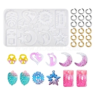 DIY Pendant Resin Craft Making Kits, including 1Pc Pendant Silicone Molds, 200Pcs Jump Rings, White, Mold: 75x130x4mm, Hole: 1mm, Inner Diameter: 17mm, Jump Rings: 5x0.8~1mm(DIY-CJ0002-16)