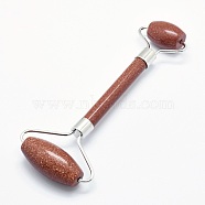 Synthetic Goldstone Brass Face Massager, Facial Rollers, Platinum, 142~150x54~58x19~22mm(MRMJ-G009-19P)