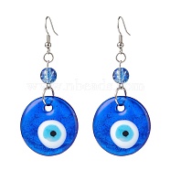 Lampwork Evil Eye Dangle Earrings, Brass Jewelry for Women, Blue, 67.5~68mm, Pin: 0.5mm(EJEW-JE05025)