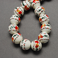 Handmade Printed Porcelain Beads, Round, Red, 12mm, Hole: 2mm(X-PORC-Q199-12mm-14)