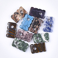 Natural & Synthetic Mixed Gemstone Pendants, Rectangle, Dyed, 27~28x17x4~6mm, Hole: 5mm(G-Q458-26A)