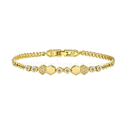 Brass Micro Pave Cubic Zirconia Bracelets for Women, Curb Chain Bracelet, Golden, Hexagon, 7-7/8 inch(20cm)(PW-WG55481-03)