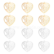 12Pcs 2 Colors 201 Stainless Steel Filigree Charms, Heart with Wavy, Golden & Stainless Steel Color, 22x22x1mm, Hole: 1.4mm, 6pcs/color(STAS-UN0029-90)