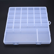 Rectangle Polypropylene(PP) Bead Storage Container, with Hinged Lid and 29 Compartments, for Jewelry Small Accessories, Clear, 23x19x1.8cm(CON-N011-050)