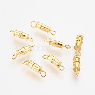 Brass Screw Clasps, Real 18K Gold Plated, Nickel Free, 14x4mm, Hole: 3x2mm(KK-R037-179G-NF)