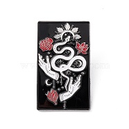 Snake & Flowers & Hands Enamel Pin, Platinum Brass Rectangle Brooch for Backpack Clothes, Red, 38x23x2mm, Pin: 1.2mm.(JEWB-D012-19)