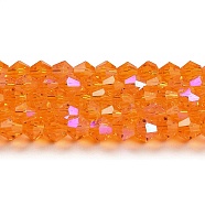 Transparent Electroplate Glass Beads Strands, AB Color Plated, Faceted, Bicone, Orange, 2.9~3.3x2.5mm, Hole: 0.7mm, about 145~150pcs/strand, 16.34~16.54 inch(41.5~42cm)(EGLA-A039-T2mm-L23)