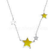 SHEGRACE 925 Sterling Silver Pendant Necklaces, with Epoxy Resin and Cubic Zirconia, Star, Platinum, Yellow, 15.75 inch(40cm), Star: 13mm(JN79E)