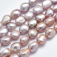 Natural Cultured Freshwater Pearl Beads Strands, Oval, Thistle, 10~14x7~9mm, Hole: 0.8mm, about 37~38pcs/strand, 13.7 inch~14.1 inch(PEAR-K003-19B)