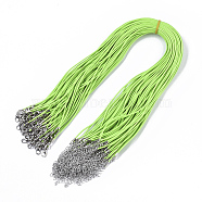 Waxed Cotton Cord Necklace Making, with Alloy Lobster Claw Clasps and Iron End Chains, Platinum, Lawn Green, 44~48cm, 1.5mm(MAK-S032-1.5mm-B05)