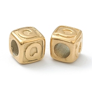 304 Stainless Steel European Beads, Large Hole Beads, Horizontal Hole, Cube with Letter, Golden, Letter.Q, 8x8x8mm, Hole: 4mm(STAS-H145-01Q-G)
