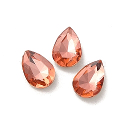 Glass Rhinestone Cabochons, Point Back & Back Plated, Faceted, Teardrop, Padparadscha, 8x5x2.5mm(RGLA-P037-11A-D262)