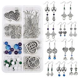 DIY Tibetan Style Dangle Earring Making Kits, 20Pcs Elephant & Heart & Geometry Alloy Pendants, 8Pcs Heart & Flat Round Alloy Links, 50Pcs Round Beads, Brass Earring Hooks & Jump Rings, Mixed Color, 128pcs/box(FIND-SC0001-71)