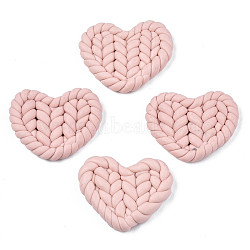 Handmade Polymer Clay Cabochons, Imitation Braided Pad, Heart, Pink, 19.5~22x24.5~26.5x4~5mm(CLAY-N010-025A)