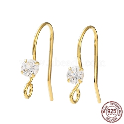 925 Sterling Silver with Clear Cubic Zirconia Earring Hooks, Flat Round, Real 18K Gold Plated, 16x3mm, Hole: 1.5mm, Pin: 0.7mm(STER-G036-16G)