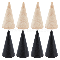 16 Pcs 2 Style Wooden Ring Displays, Cone Shaped Finger Ring Display Stands, Mixed Color, 2.5~5.05x2.5~4.95cm, 8pcs/style(RDIS-NB0001-06)
