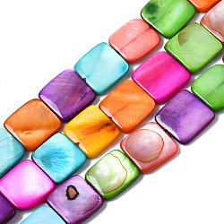 Natural Freshwater Shell Beads Strands, Dyed, Square, Mixed Color, 12~13x12~13x2~3mm, Hole: 0.8mm, about 33pcs/strand, 15.35 inch(39cm)(SHEL-S278-020)