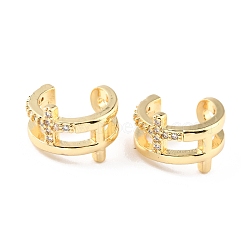 Brass Micro Pave Cubic Zirconia Cuff Earrings, Long-Lasting Plated, Ring, Real 18K Gold Plated, 13.5x9mm(EJEW-K086-07G)