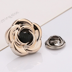 Plastic Brooch, Alloy Pin, with Rhinestone, for Garment Accessories, Flower, Jet, 25mm(SENE-PW0013-07C-10A)